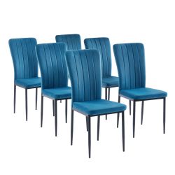 Lot de 6 chaises POPPYvelours bleuPieds en métal noir