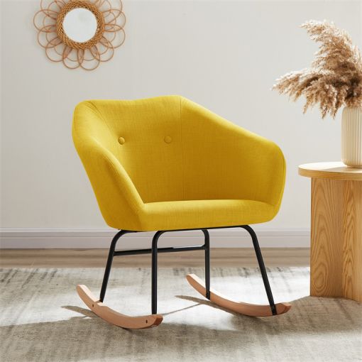 Fauteuil HILDA en tissu jaune rocking chair