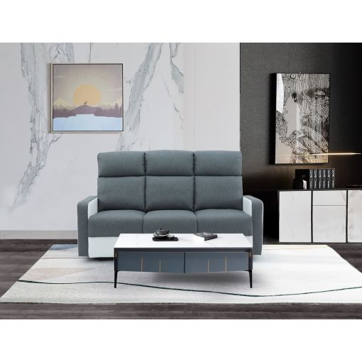 Canapé relax LOVA en PU blanc et tissu gris avec fonction électrique