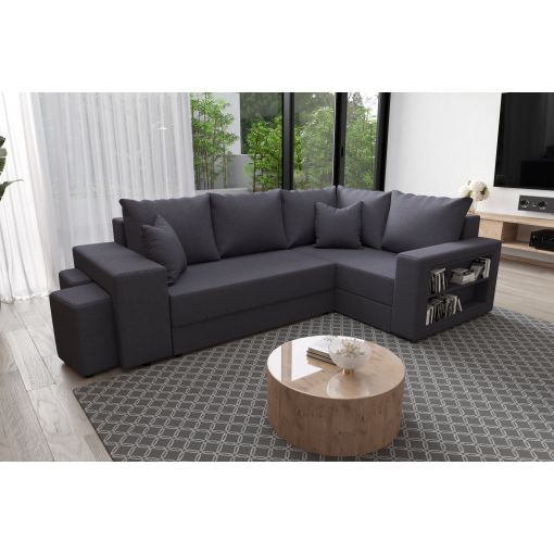 Canapé d'angle HYGGE XL tissu anthracite convertible 5 places