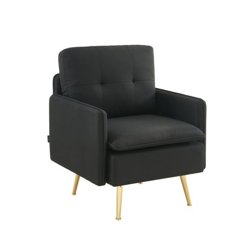 Fauteuil ADAM en tissu noiravec pieds en métal doré