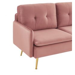 Canapé ADAM en velours rose poudré avec pieds en métal doré 