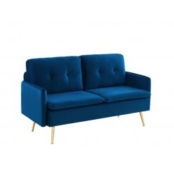Canapé ADAM en velours bleu marine avec pieds en métal doré
