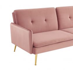Canapé ADAM en velours rose poudré avec pieds en métal doré