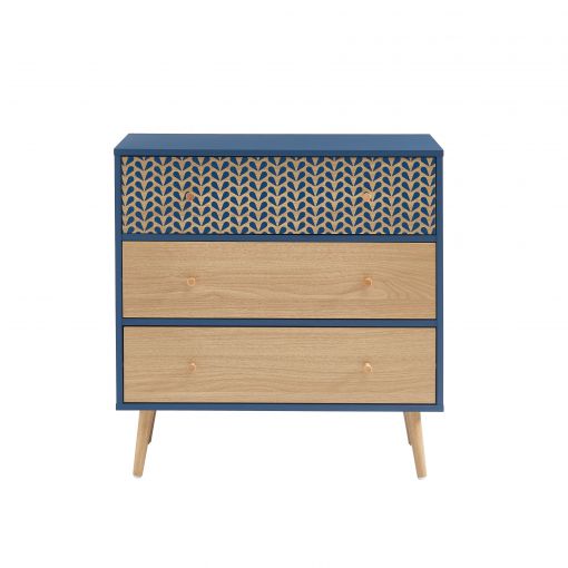 Commode CAPUCINEbleu pétrole et effet bois 3 tiroirs