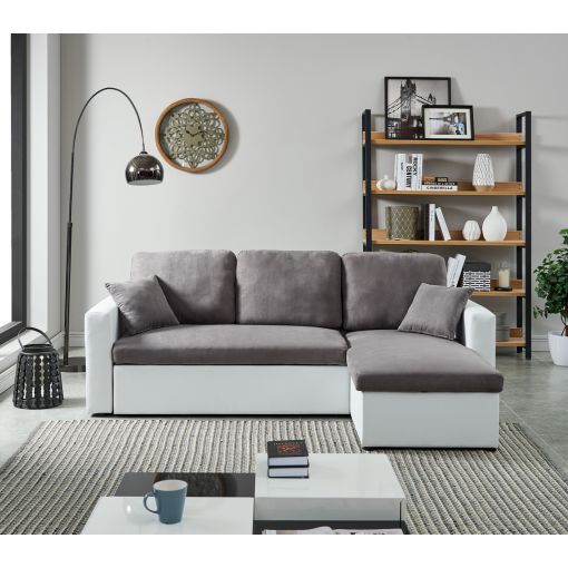 Canapé d'angle ASPEN gris et blanc 4 accroches