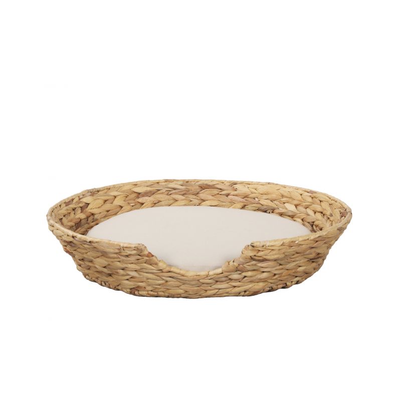 Panier rond HERA pour chien et chat en jacinthe d'eau coussin écru