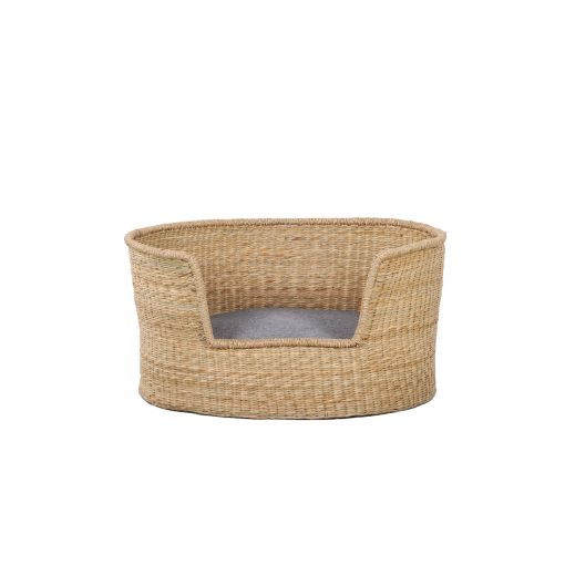 Panier rond ATLAS pour chien et chat en jonc de mer coussin gris