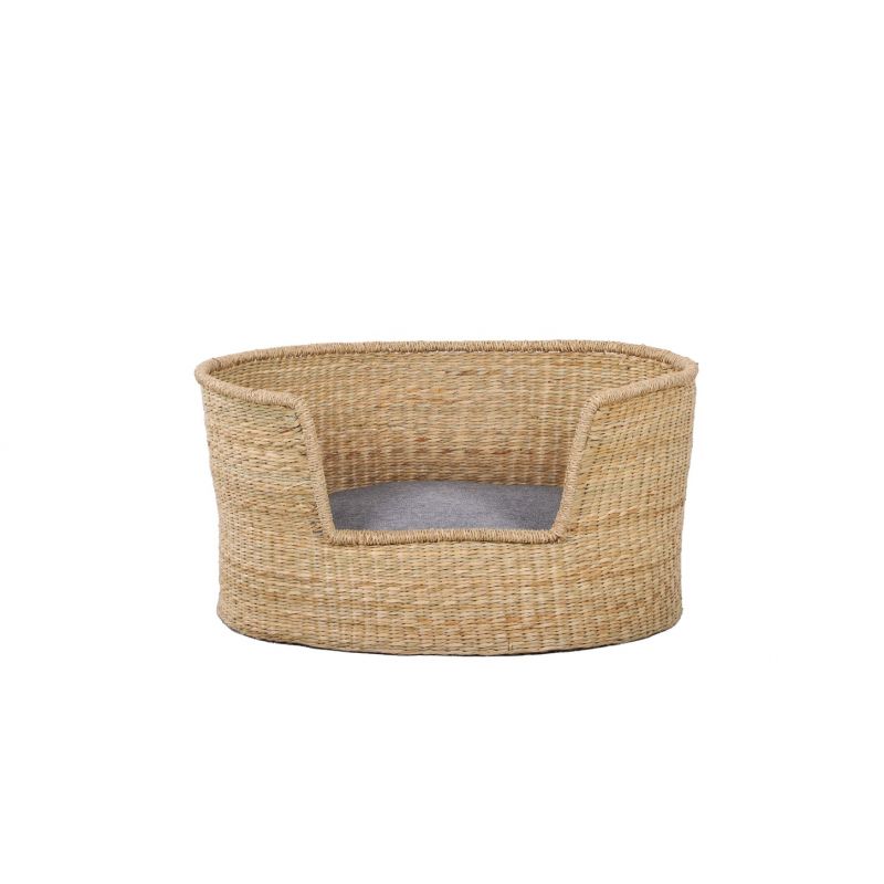 Panier rond ATLAS pour chien et chat en jonc de mer coussin gris