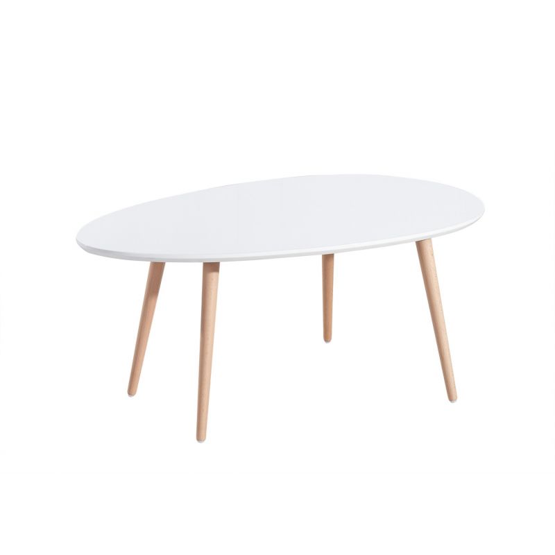 Table basse STONElaqué blanc mat pieds en bois massif