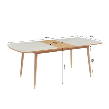 Table extensible LEON céramique effet marbre 200cm
