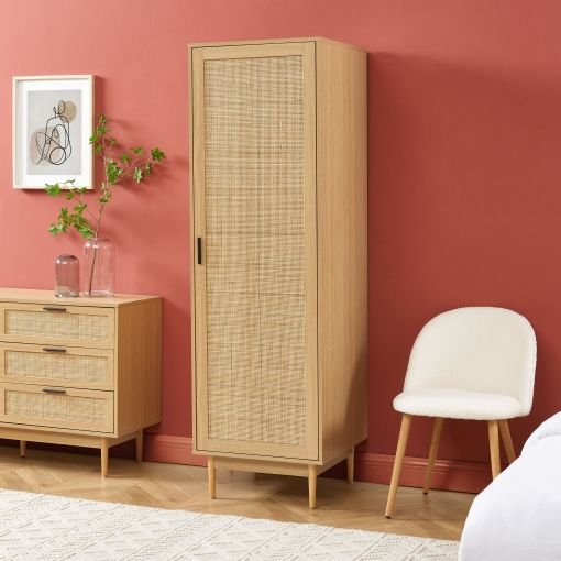 Armoire AMANA effet chêne et cannage rotin 1 porte h180cm