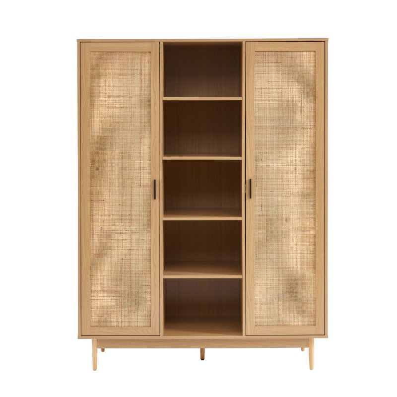 Armoire AMANA effet chêne et cannage rotin 2 portes h180 cm