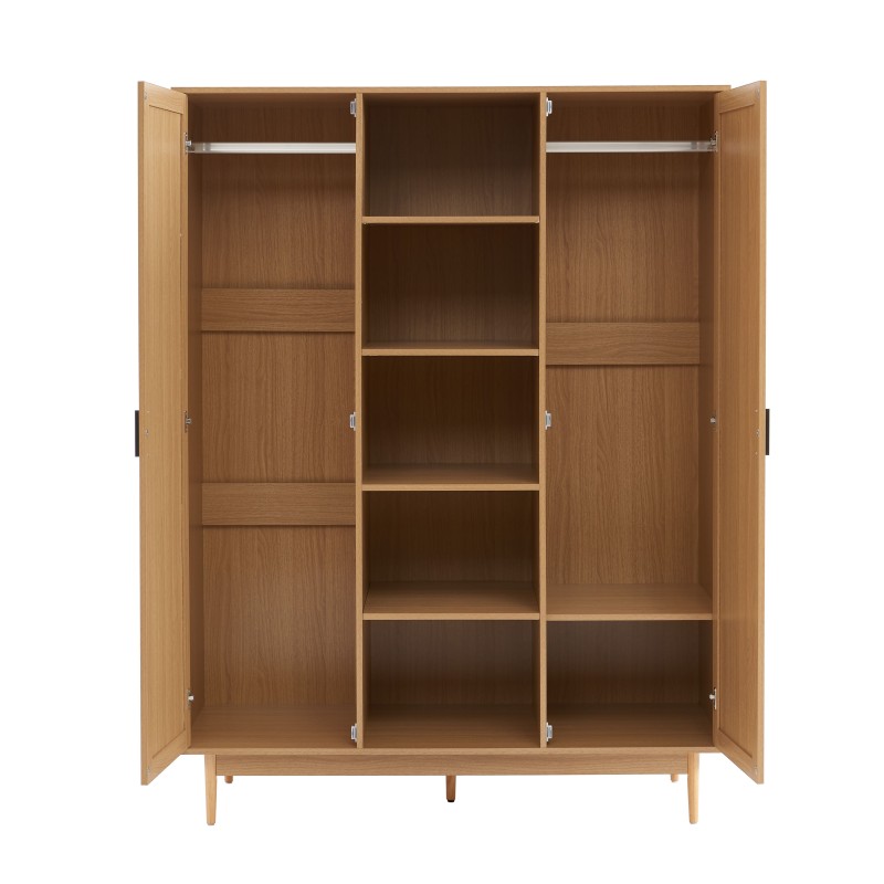 Armoire AMANA effet chêne et cannage rotin 2 portes h180 cm