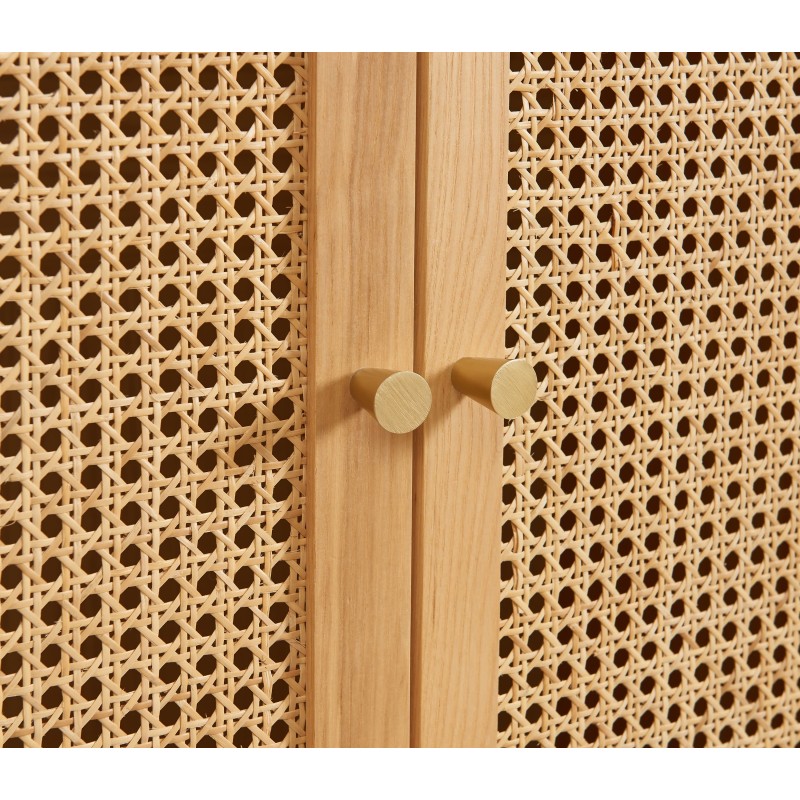 Armoire LEON placage chêne et cannage rotin h190cm