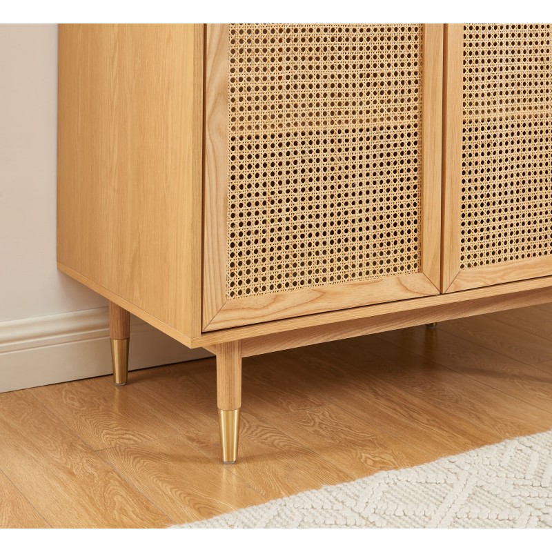 Armoire LEON placage chêne et cannage rotin h190cm