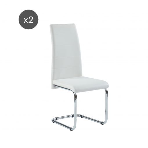 Lot de 2 chaises MARA simili blancpieds en métal chromé