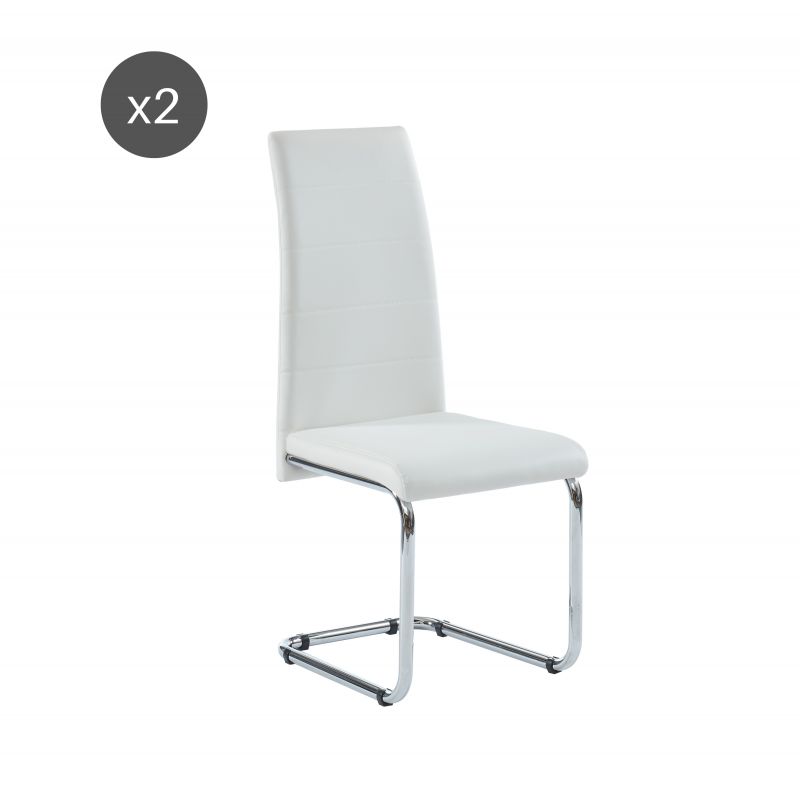 Lot de 2 chaises MARA simili blancpieds en métal chromé