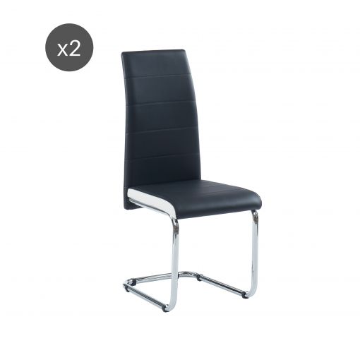 Lot de 2 chaises MARA simili noir et blancpieds en métal chromé 