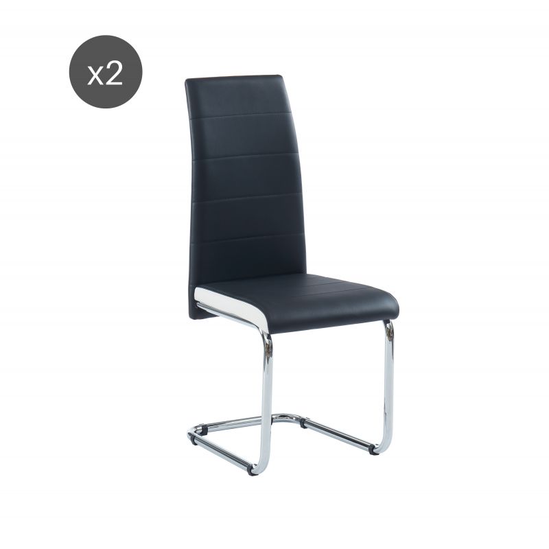 Lot de 2 chaises MARA simili noir et blancpieds en métal chromé 