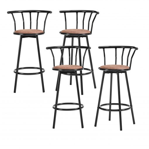 Lot 4 tabourets de bar BISTROT Noirs avec assise Marron Hauteur d'assise 75 cm