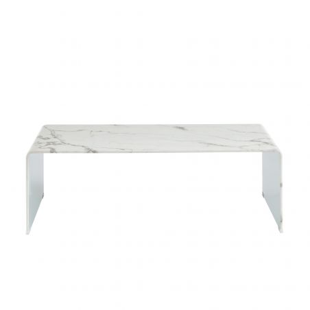 Table basse GINZA verre courbé effet marbre 120cm