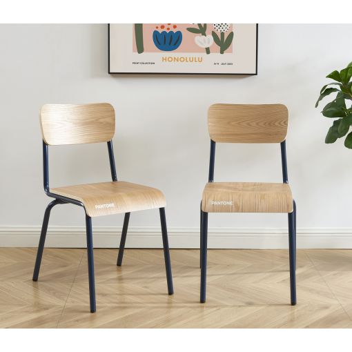 Lot de 2 chaises PANTONE bleu nuit et placage frêne