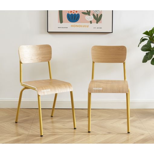 Lot de 2 chaises PANTONE jaune moutarde et placage frên