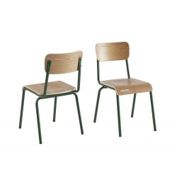Lot de 2 chaises PANTONE vert olive et placage frêne