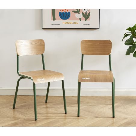 Lot de 2 chaises PANTONE vert olive et placage frêne