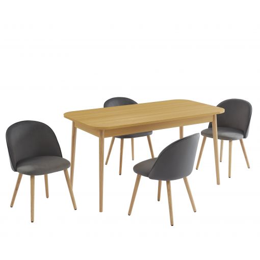 Style Essentiel - Ensemble de meuble pour salle à manger, Table et chaises  avec 6 chaises, Cuir synthétique Chêne Couleur crème ®600