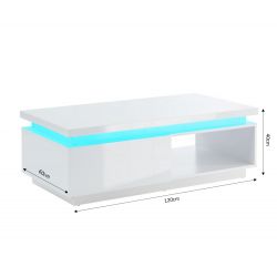 Table basse à LED COSMOSLaqué blanc brillant120cm