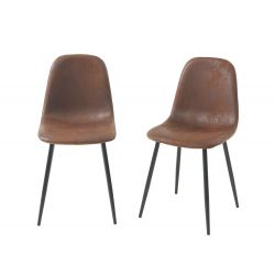 Lot de 4 chaises LENA suédine aspect cuir vieilli pieds métal noir
