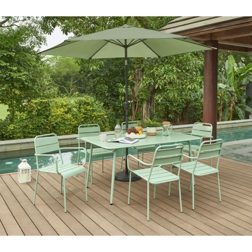 Table de jardin PANTONE en acier vert menthe 160x190 cm