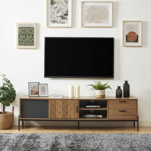 Meuble tv GEOMA effet chêne foncé et gris l180cm