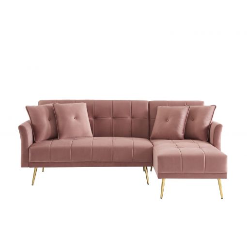 Canapé d'angle AROMA convertible velours rose 4 places