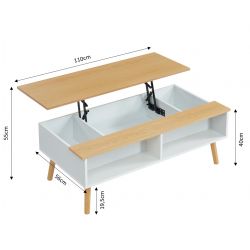 Table basse OLEAlaqué blanc mat plateau relevable