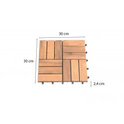 Lot de 33 dalles bois d'acacia 30x30 cm format mosaïque