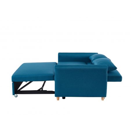 Canapé droit LAURA en tissu bleu convertible 2 places