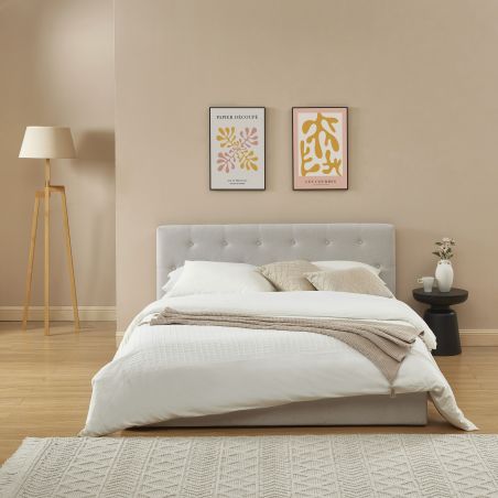 Sommier avec tête de lit 160x200 cm en tissu beige - AREZ