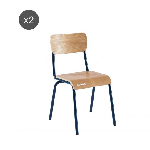 Lot de 2 chaises PANTONE bleu nuit et placage frêne