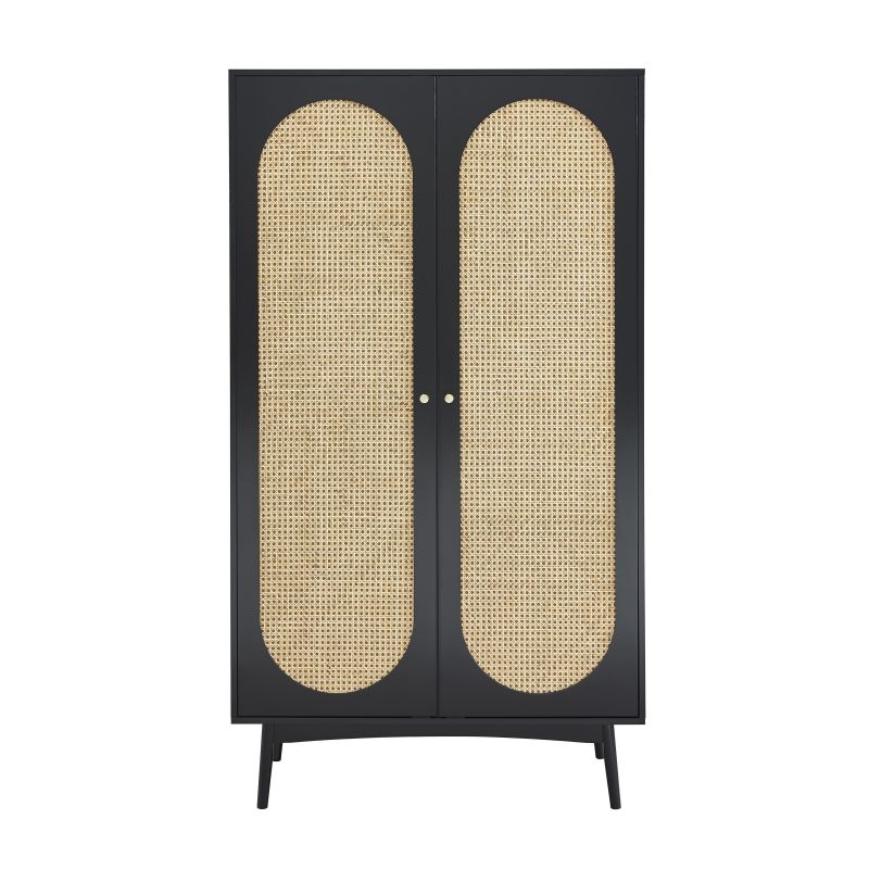 Armoire ANATOLE noir et cannage rotin