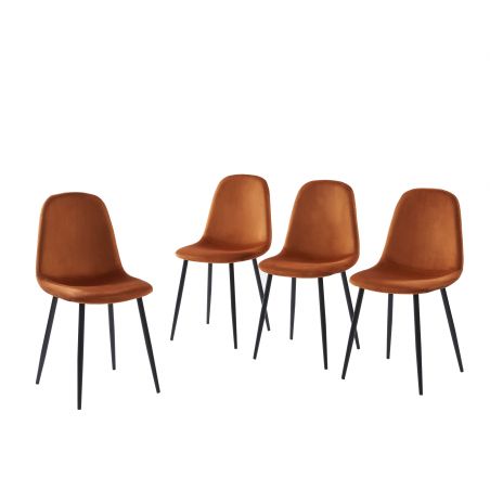 Lot 4 chaises vintage en velours noir et rouille Dina Casita - 8659