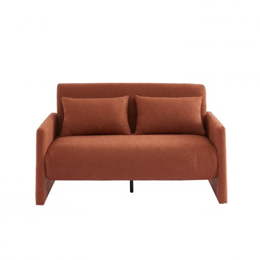 Canapé droit JADE en tissu bouclette terracotta convertible 2 places