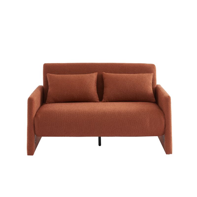 Canapé droit JADE en tissu bouclette terracotta convertible 2 places