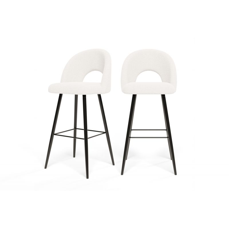 Lot de 2 tabourets KYLE tissu bouclette blanc piètement métal noir