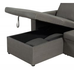Canapé d'angle ASPEN convertible, réversible et coffre en tissu gris