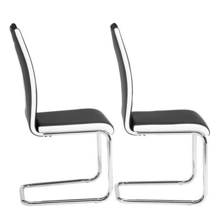 Lot de 2 chaises JADE simili noir pieds en métal chromé