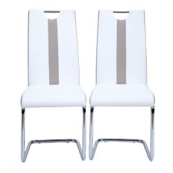 Lot de 2 chaises JADEsimili blanc pieds en métal chromés