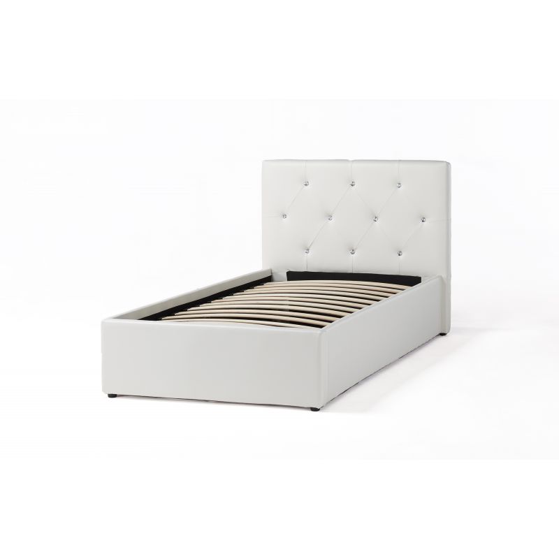 Lit coffre enfant BAHIA simili blanc 90x190 sommier inclus